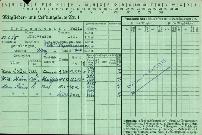 Felix's sickness-fund card — the green original