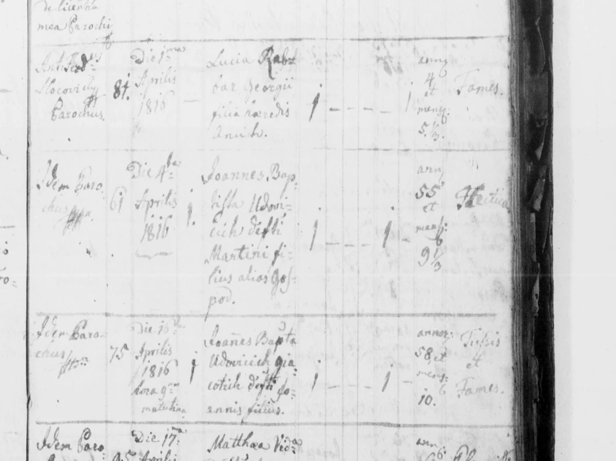 1 April 1816 — «Lucia Rabar, ann. 4, FAMES»