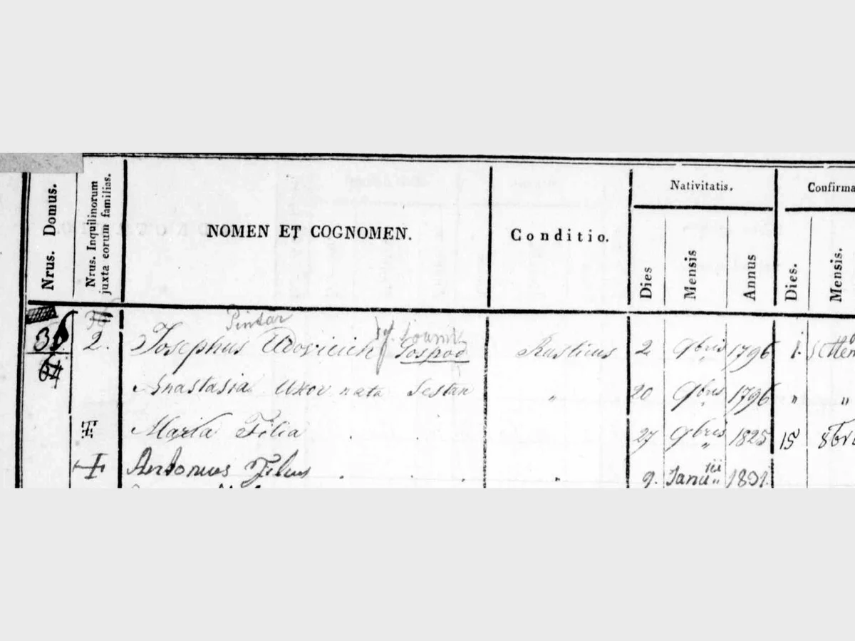 Two house numbers in one cell — and the column headings that prove it