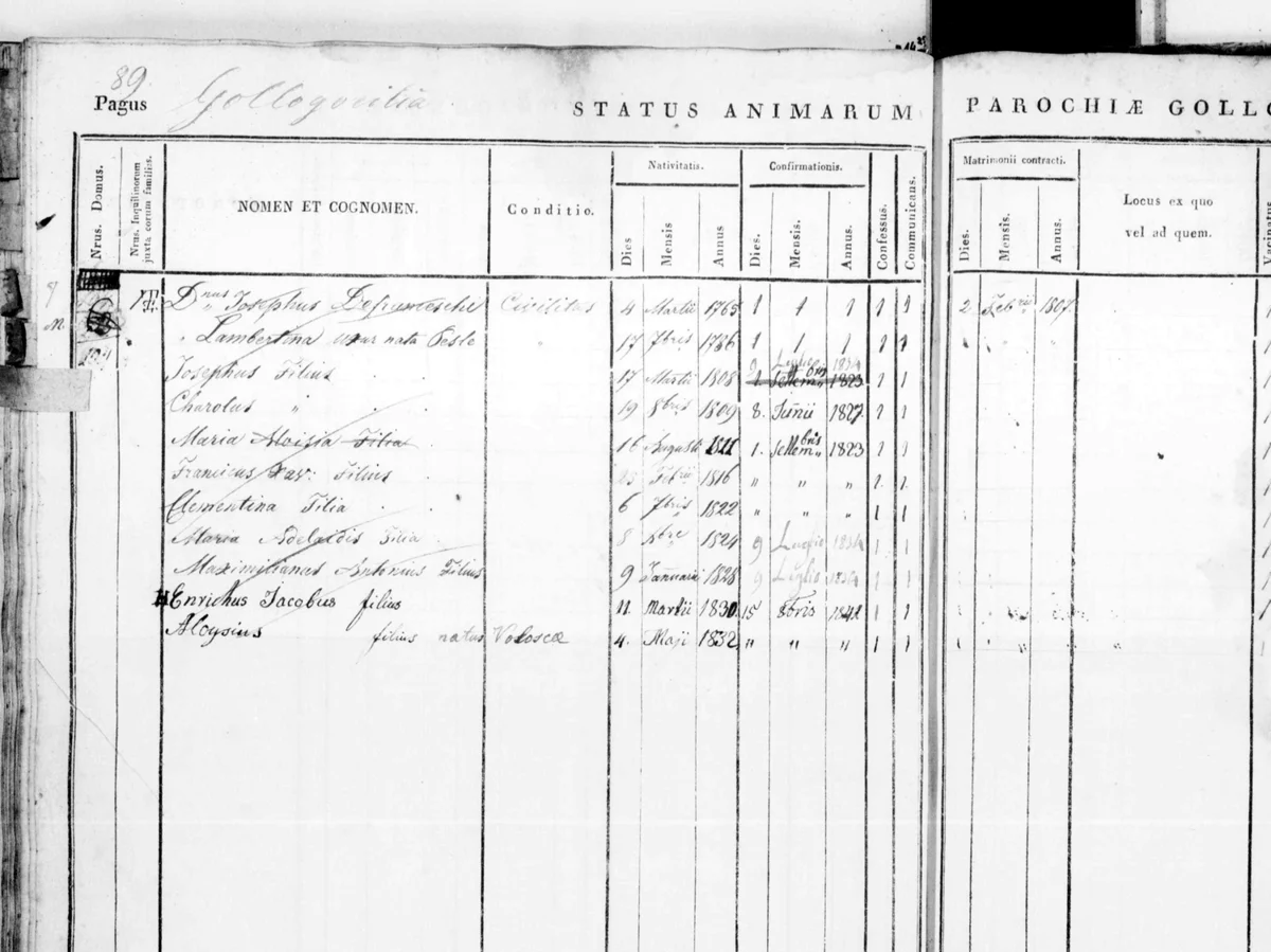 «Dnus Josephus Defranceschi» and ten children — and Aloysius born at Volosca