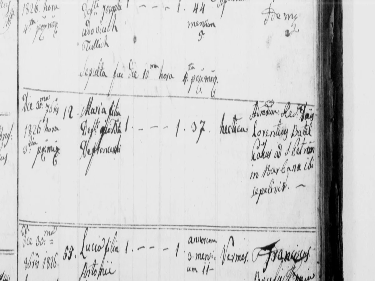 Maria Defranceschi, house 12 — and the chaplain of Barban buried her there