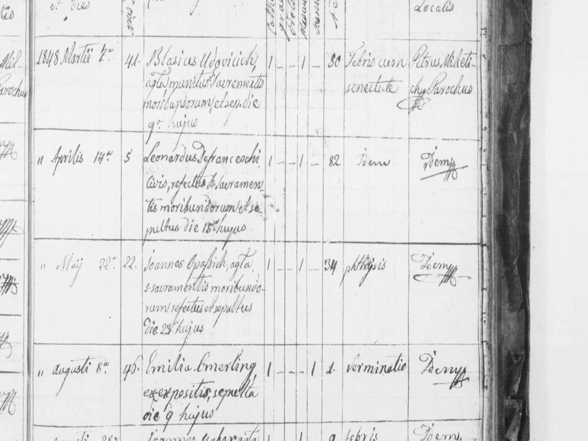 «Leonardus Defranceschi, civis» — house 5, 1848, aged eighty-two