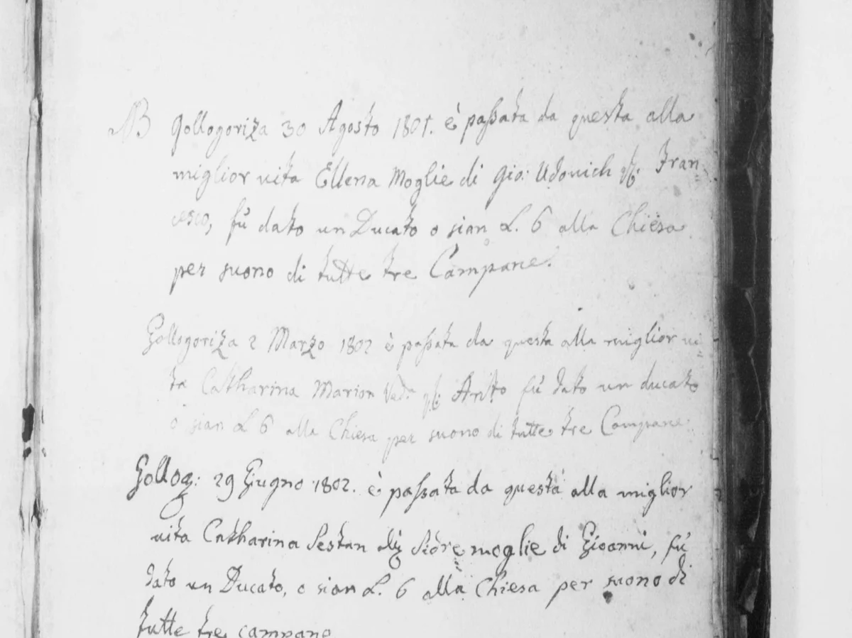 The bell-ringing ledger on the death book's flyleaf — in Italian, not Latin