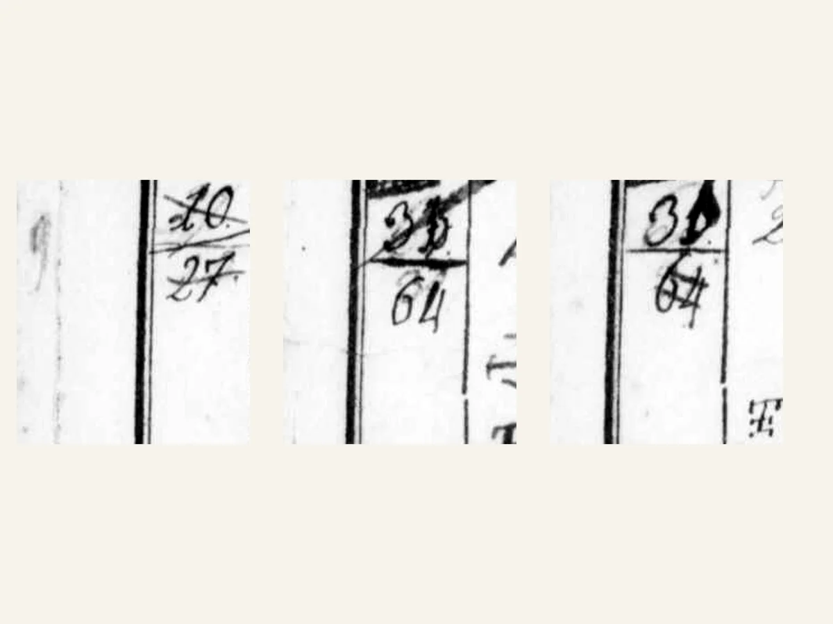 «Nrus. Domus» — the old number struck, the new one written beneath