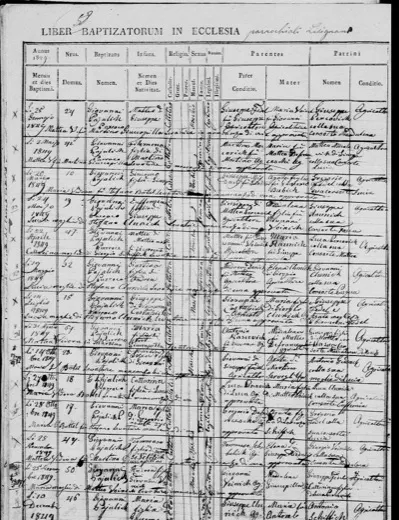 Page 58 of the Ližnjan births, 1849 — two daughters «fu Matteo Defranceschi» as mothers, and Gregorio's Maria