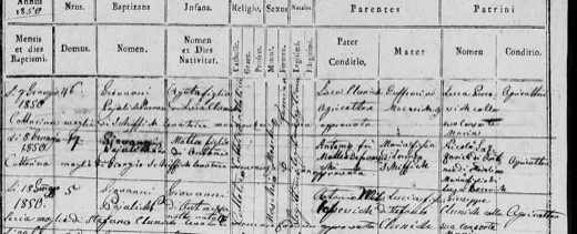 Mattio, son of Antonio fu Matteo, is baptised at house 17 — 8 January 1850