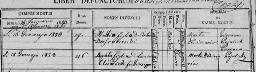 A nine-day-old Mattio, son of Antonio — 16 January 1850