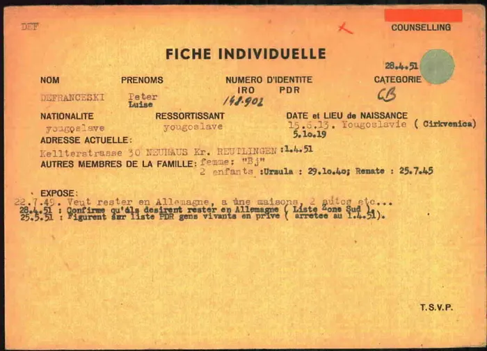 Petar decides to stay — the counselling card, 1949–51