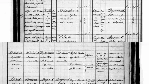 Catharina Defranceschi of Gallignana marries Joannes Kostessich at Pula — her father «Antonius, defunctus, lapicida», her mother «Fornasar Maria» — 31 January 1898
